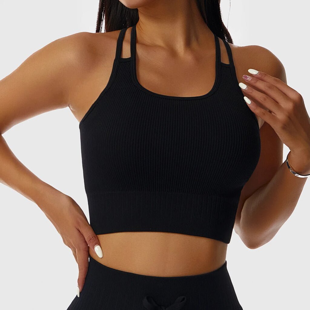 Brassière Sport Côtelée avec Dos Croisé