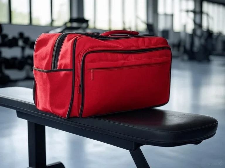 sac de sport sur un banc de musculation