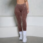 Legging Sport Taille Haute effet délavé “Acid Wash” Sans Couture marron vue de face