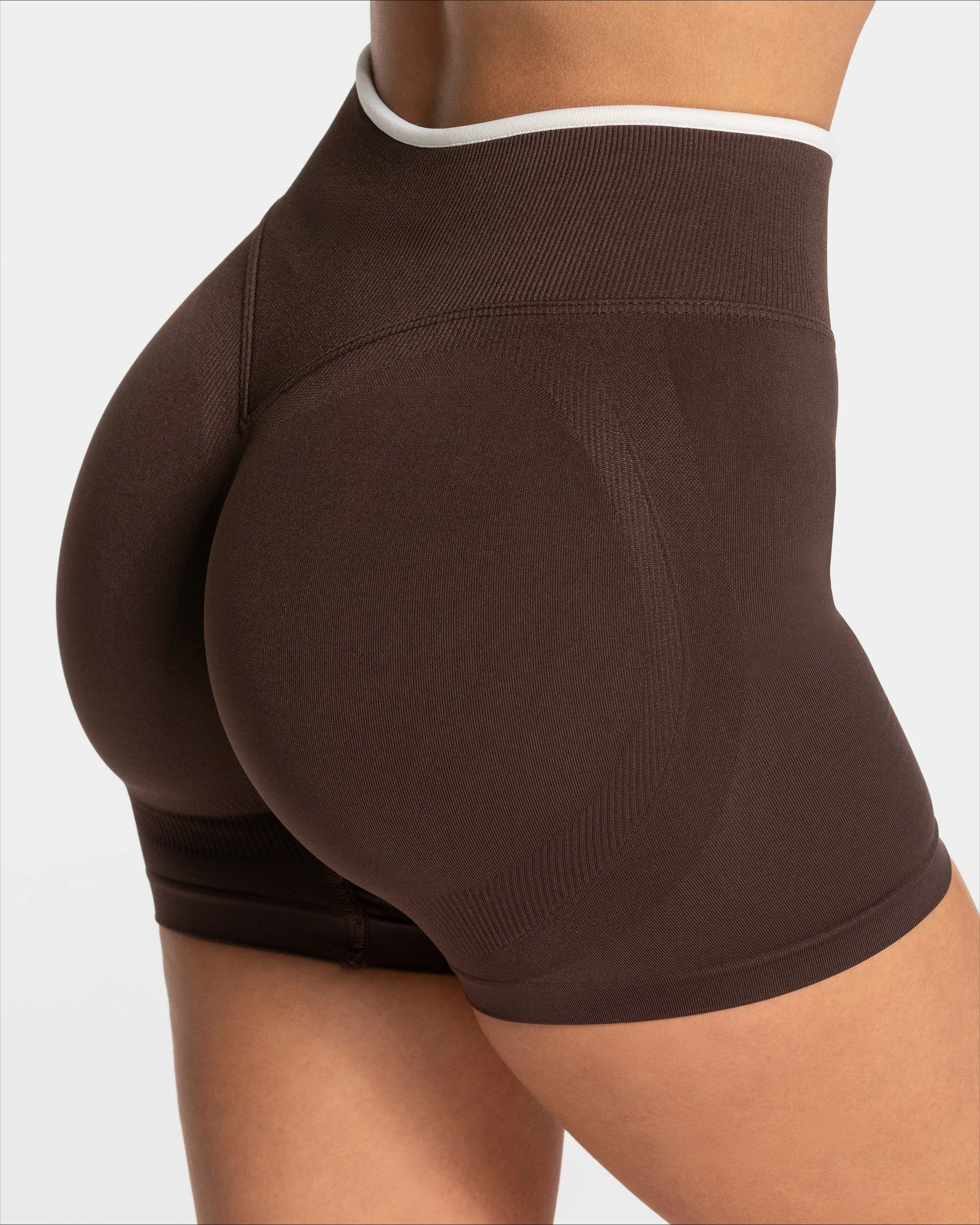 Short de sport taille haute sans couture marron